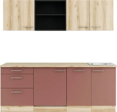 Produktbild von Optifit Küchenzeile ohne Geräte Livorno290/Bari407 210 cm wildeiche rostrot matt strukturiert zerlegt Variante reversibe