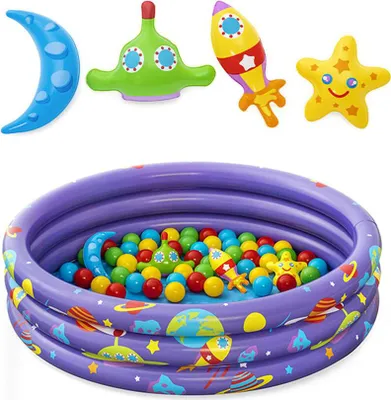 Produktbild von Bestway Aufblasbares Kinderbecken 3 Ringe mit Bällen 102x25 cm +2 Jahre Innen und Garten 52466