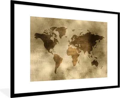 Produktbild von MuchoWow® MuchoWow® Gerahmtes Poster Weltkarte - Aquarell - Muster 90x60 cm - Poster mit zchwarzem Bilderrahmen - Wanddekoration - Fotos
