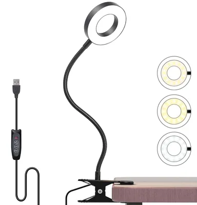 Obrázok produktu pre Klemplamp s 48 LED diódami, stmívateľné čítacie svetlo, 3 režimy a 10 úrovní stmievania, 360° flexibilná USB lampa na čítanie, cestovanie, do spálne alebo kancelárie (čierna)
