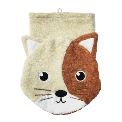 Produktbild von Fürnis Waschlappen mit lustigen Tiermotiven Gross 100% Bio Baumwolle GOTS 564 Katze