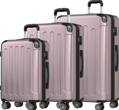 Produktbild von TRVLMORE Kofferset 3-teilig, 45L Handgepäck + 75L und 115L Aufgabegepäck, TSA-Schloss, Hartschale aus ABS und Polycarbonat, Roségold – Reisekoffer-Set mit 360-Grad-Rollen, stapelbar