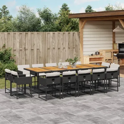 Produktbild von Möbel 15-tlg. Garten-Essgruppe mit Kissen Schwarz Poly Rattan - Gartenmöbelgarnituren 3211419