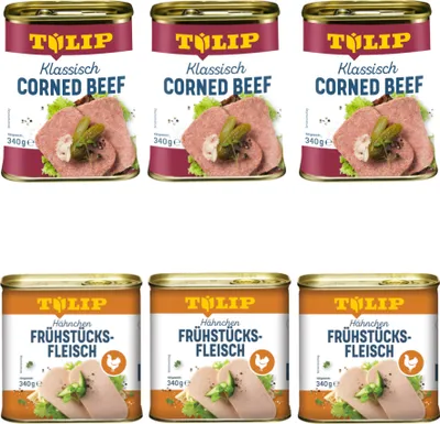 Produktbild von TULIP Bundle Frühstücksfleisch Corned Beef Hähnchen Delikatesse Konserve 6x 340g