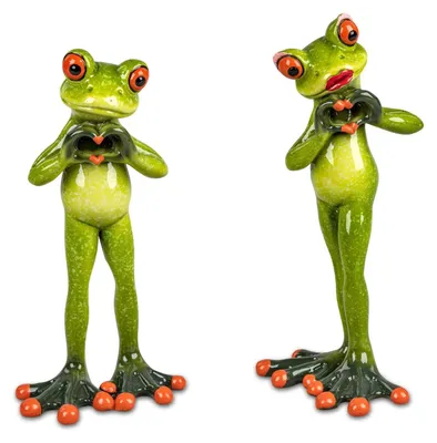 2er-Set Froschpärchen verliebt mit Herz, 16 cm, Dekofiguren