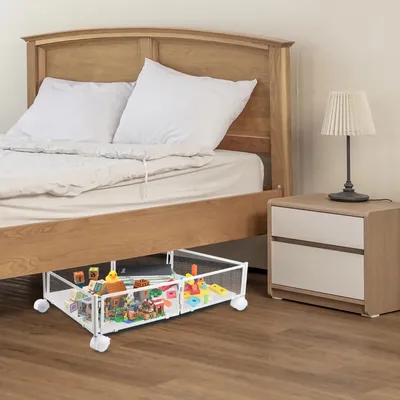 Produktbild von 1 Stück Unterbett Aufbewahrungsbox mit Rollen Faltbare für Kleidung Bettwäsche Bücher Spielzeug Weiß