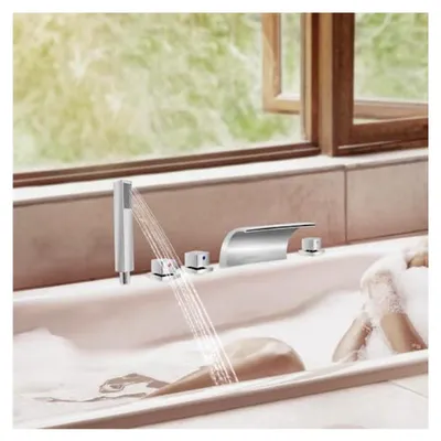 Produktbild von Wannenarmatur mit Wasserfallauslauf, 5-Loch Set, Chrom, für Bad, Küche und mehr
