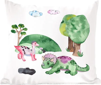 Produktbild von MuchoWow® Zierkissen Sofakissen Wohnzimmer Dekokissen 45x45 cm Kinderzimmer - Dinosaurier - Weiß - Jungen - Mädchen - Kinder - Schlafpolster - Polster für das Sofa