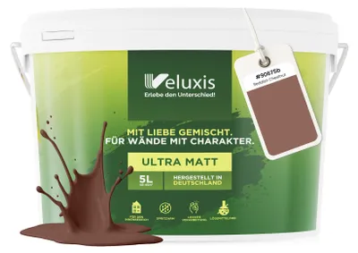 Produktbild von Wandfarbe Braun Rot Beige Matt Innenfarbe – Deckkraft Klasse 1, VOC-frei, Ohne Grundierung, Tropfarm – Wohnzimmer & Schlafzimmer – 5L – Veluxis (Reddish Chestnut)