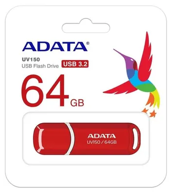 Produktbild von ADATA 64GB DashDrive UV150, 64 GB, USB Typ-A, 3.2 Gen 1 (3.1 Gen 1), Kappe, 9 g, Rot