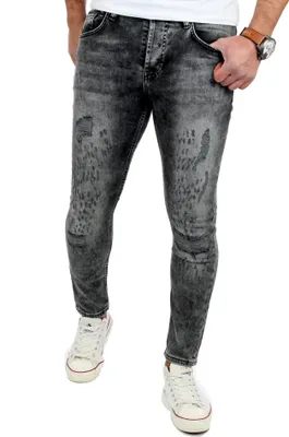 Produktbild von Reslad Jeans-Herren Skinny Fit Destroyed Look Denim Jeans-Hose RS-2079 Schwarz S