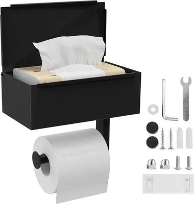 Produktbild von Famanu Toilettenpapierhalter mit Feuchttücherbox und Ablage - Matt Schwarz