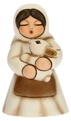 Krippenfigur Frau mit Hase, Keramik, Weiß, 5x5x8 cm