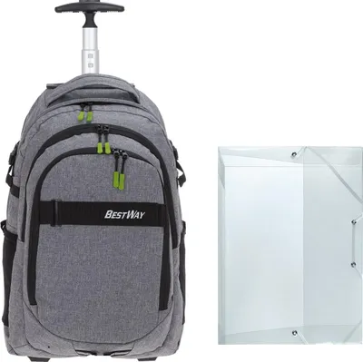Produktbild von Schultrolley Jungen Mädchen Schulrucksack Trolley Bestway Evolution Packer Trolly Rucksack Schultrolly 40244-1701 Grau Dark Side + Bagboom Heftmappe