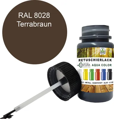 Produktbild von Reparaturlack Lackstift RAL Lack Pinselflasche 50ml. Farbe Holz Metall Möbel Auto Bad Retuschierlack - RAL 8028 Terrabraun