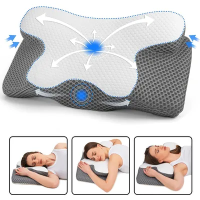 Produktbild von Kopfkissen, Ergonomisches Nackenkissen, Orthopädisches Kopfkissen aus Memory Foam zur Linderung von Schulter - und Nackenschmerzen