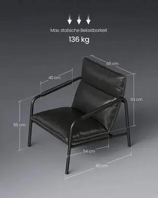 Produktbild von Loungesessel - Sessel mit Armlehnen - Metallgestell - Kunstleder - Schwarz