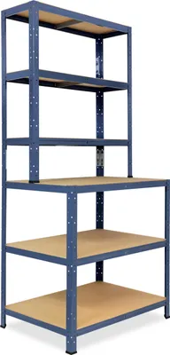 Produktbild von shelfplaza® HOME 190x80x60cm Werkbank Regal Schwerlast blau 145kg Tragkraft / Schwerlast Steckregal mit 6 Böden / Schwerlastregal Metall Regalsystem als Garagenregal, Kellerregal, Werkstatt Regal