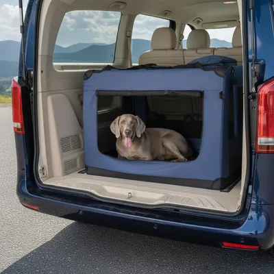 Obrázok produktu pre belviona skladací prepravný box pre domáce zvieratá, pohodlný a bezpečný, Oxford + sieťovina, skladný, do 25 kg, 101 x 69 x 70 cm, tmavomodrý