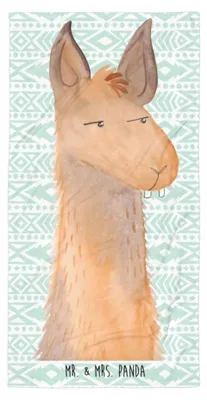 Produktbild von Mr. & Mrs. Panda Duschtuch Lamakopf Genervt - Aztekenblau - Geschenk, Handtuch, Lama, Lamas, Beste Freundin, Badehandtuch, Azubi, Frottee-Handtuch, Strandtuch, weiches