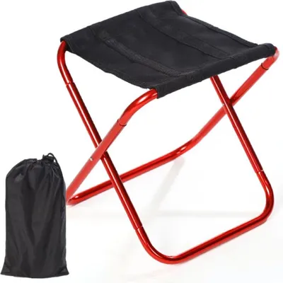 Immagine prodotto di INF Sgabello pieghevole ultraleggero: sedile da campeggio portatile in tessuto Oxford Rosso