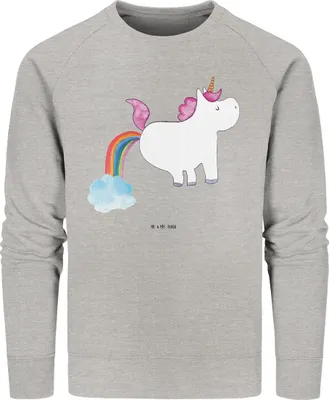 Produktbild von Mr. & Mrs. Panda Bio Pullover Einhorn Pupsen Größe S - Heather Grey - Geschenk, Pups, Regenbogen, Baumwoll, Freundin, Sweater, Pulli, Lustig, Organic Baumwolle, Sweatshirt