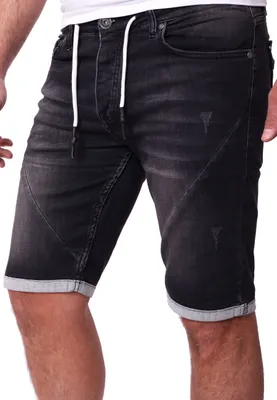 Produktbild von Reslad Jeans Shorts Herren Kurze Hosen Sommer - Sweathose in Jeansoptik l Stretch Denim Männer Jeansshorts l Hose Regular Fit RS-2087 Schwarz W29