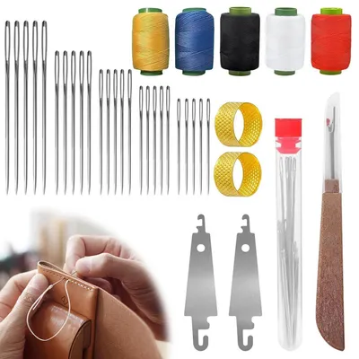 Image de Kit d'aiguilles à coudre, 37 pièces, en acier inoxydable, avec un œil large, pour la couture à la main et les travaux manuels