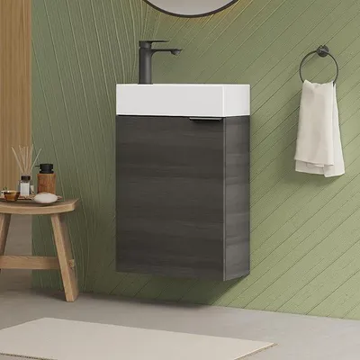 Produktbild von Waschbecken mit Unterschrank 41 cm, Kompaktes Waschtisch-Set mit Keramikbecken für Gäste-WC & kleines Bad, Waschtisch mit Unterschrank, Anthrazit