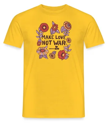 Produktbild von Spreadshirt Woodstock Make Love Not War Mit Blumen Rahmen Männer T-Shirt, 5XL, Gelb