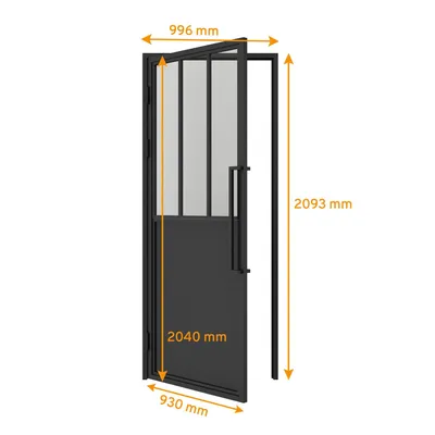Produktbild von inova Loft-Glastür 930 x 2040 mm, DIN Links, Klarglas, Stahlrahmen Schwarz, Komplettset mit Zarge und Griffstange