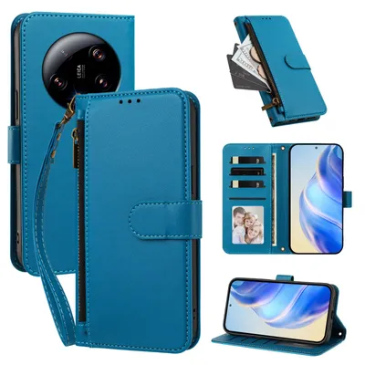 Produktbild von Geldbörse Hülle für Xiaomi 13 Ultra, Kunstleder Handyhülle mit Kartenfächer, Ständer, Handschlaufe Blau