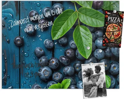 Produktbild von Magnettafel 120x90cm Pinnwand Whiteboard beschreibbar - Blaubeeren auf Holz