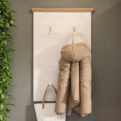 Produktbild von Flur Garderobenpaneel mit 68 cm Breite in Lärche & Eiche im Landhaus-Stil, 5 Garderobenhaken - VISOKO-158