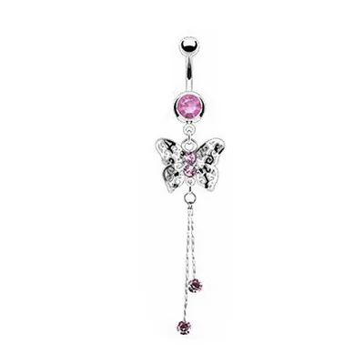 Produktbild von Taffstyle Bauchnabelpiercing Bauchnabelpiercing Stecker Anhänger Kristall Schmetterling, Pink