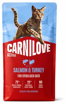 Obrázek produktu pro CARNILOVE Active Cat Losos a krůta, krmivo pro sterilizované kočky - suché krmivo - 6 kg, Obrázek vytvořený pomocí AI