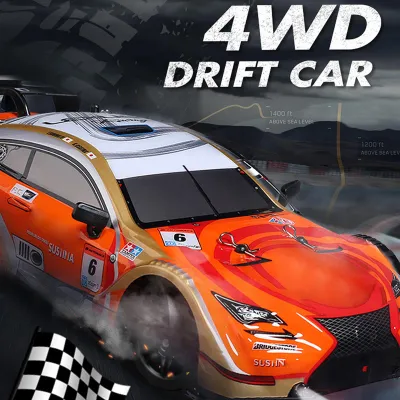 Produktbild von RC-Drift-Car im Maßstab 1:16, 2,4-GHz-Fernsteuerung, Drift-Car mit Beleuchtung und 4 austauschbaren Rädern für Kinder