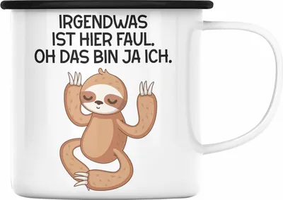 Produktbild von Trendation - Faultier Grafik Emaille Tasse Lustiger Spruch BüroEmaille Tasse mit Spruch Geschenk Kollege Kollegin Faul (Schwarz)