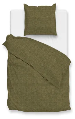 Produktbild von Flanella di Lino Bettbezug 155/220 cm – 100% Baumwolle – Hochwertige Bettwäsche mit Uni motiv – Weich - Atmungsaktiv und Hautfreundlich – inkl. 80x80 cm Kissenbezug – Grün