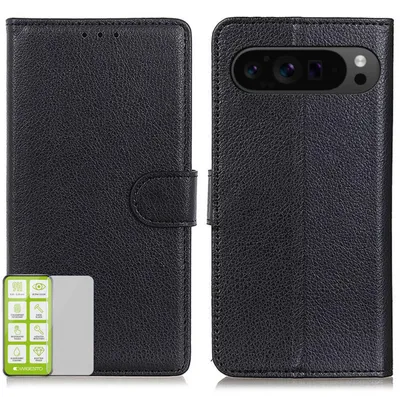 Obrázok produktu pre Puzdro na mobilný telefón Google Pixel 9 Pro XL, čierne, z umelej kože + tvrdené sklo H9
