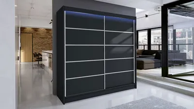Obrázok produktu pre Šatníková skriňa s posuvnými dverami a LED RGB osvetlením VILMA 4 - čierna