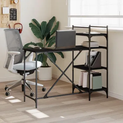 Produktbild von Computertisch mit Regalen in Schwarz 120x47x109cm
