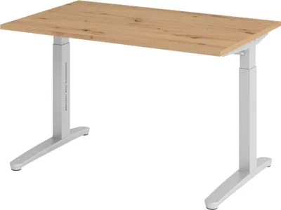 Produktbild von bümö Schreibtisch Serie-XB - Gestell: Silber, Nachbildung: Asteiche, Größe:  120 x 80 cm