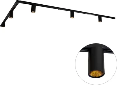 Produktbild von QAZQA - Modern Modernes Schienensystem I Spotlight I Deckenspot I Deckenstrahler I Strahler mit 5-flammig Spot I Spotlight I Deckenspot I Deckenstrahler I Strahler I Lampe I Leuchten Schwarz 1-Phasen