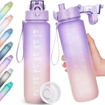 Immagine prodotto di AOHAN borraccia 1l BPA-free bottiglia d'acqua sportiva a prova di perdite con indicatore di tempo