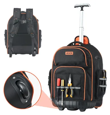 Produktbild von VEVOR Werkzeugrucksack mit Rollen, 50 kg Tragkraft, 45 Taschen, Werkzeugtasche,