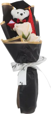 Productafbeelding van Afstudeerbeer Boeket - Pluche Rozen - Cadeau Geven - Uniek Arrangement - 16 x 37 x 9 cm - Zwart