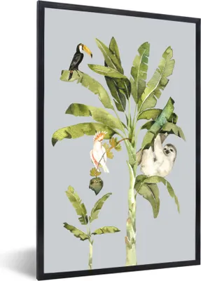 Produktbild von MuchoWow® Gerahmtes Poster Dschungel - Faultier - Vogel 20x30 cm - Poster mit Schwarzem Bilderrahmen Wandposter Rahmen Foto Bilder - Drucken - Bilder Poster im Rahmen