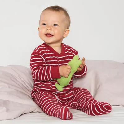 Produktbild von Babys-Baby Schlafanzug „Bee“ in Cherry/White Striped von Living Crafts