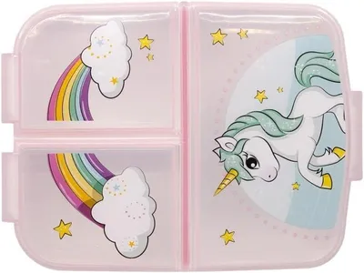 Kinder-Broodtrommel, 3 Fächer, BPA-frei, Einhorn-Design